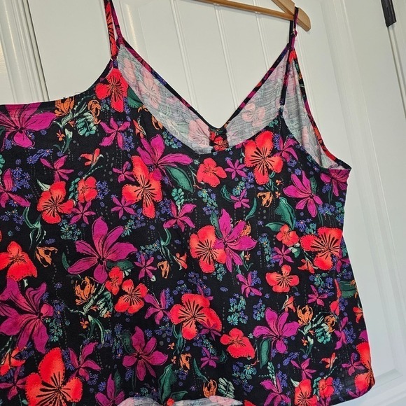 Ava & Vivi Sleeveless Blouse Womens 4X Floral Cinched Top V-Neck Tropical - Picture 6 of 10